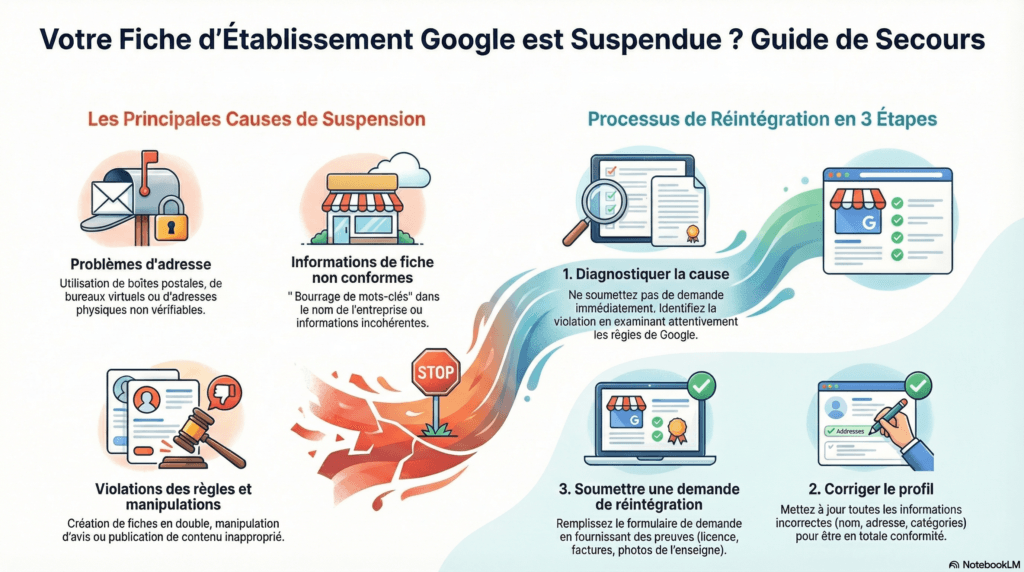 Illustration guide de secours fiche entreprise google business profile