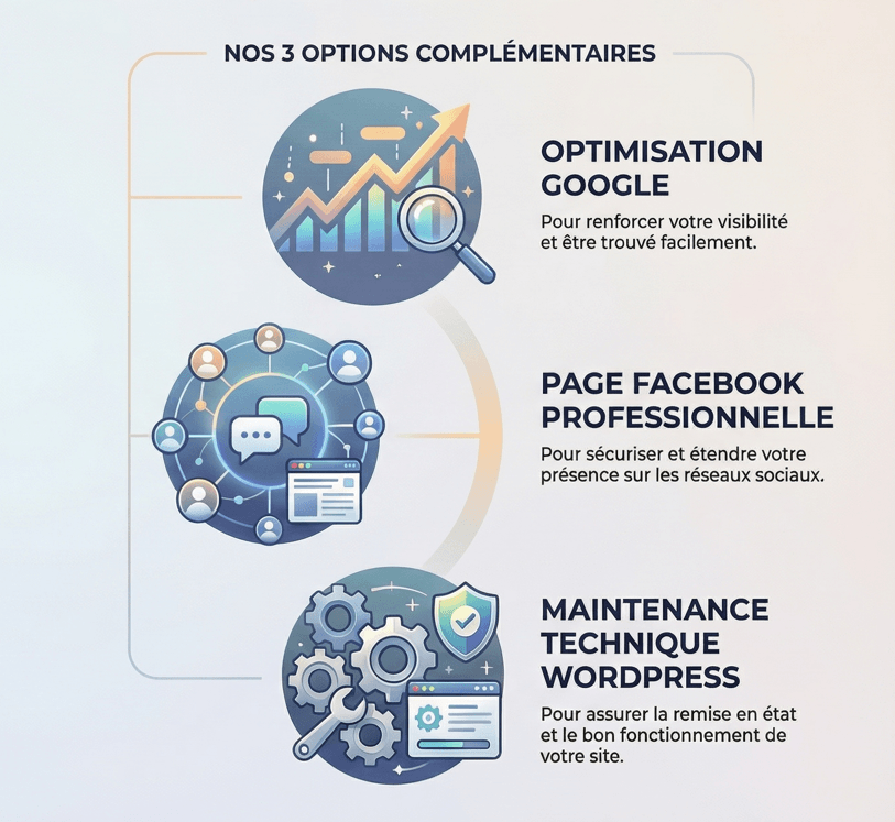 Illustration Optimisation google Page Facebook Maintenance de site wordPress