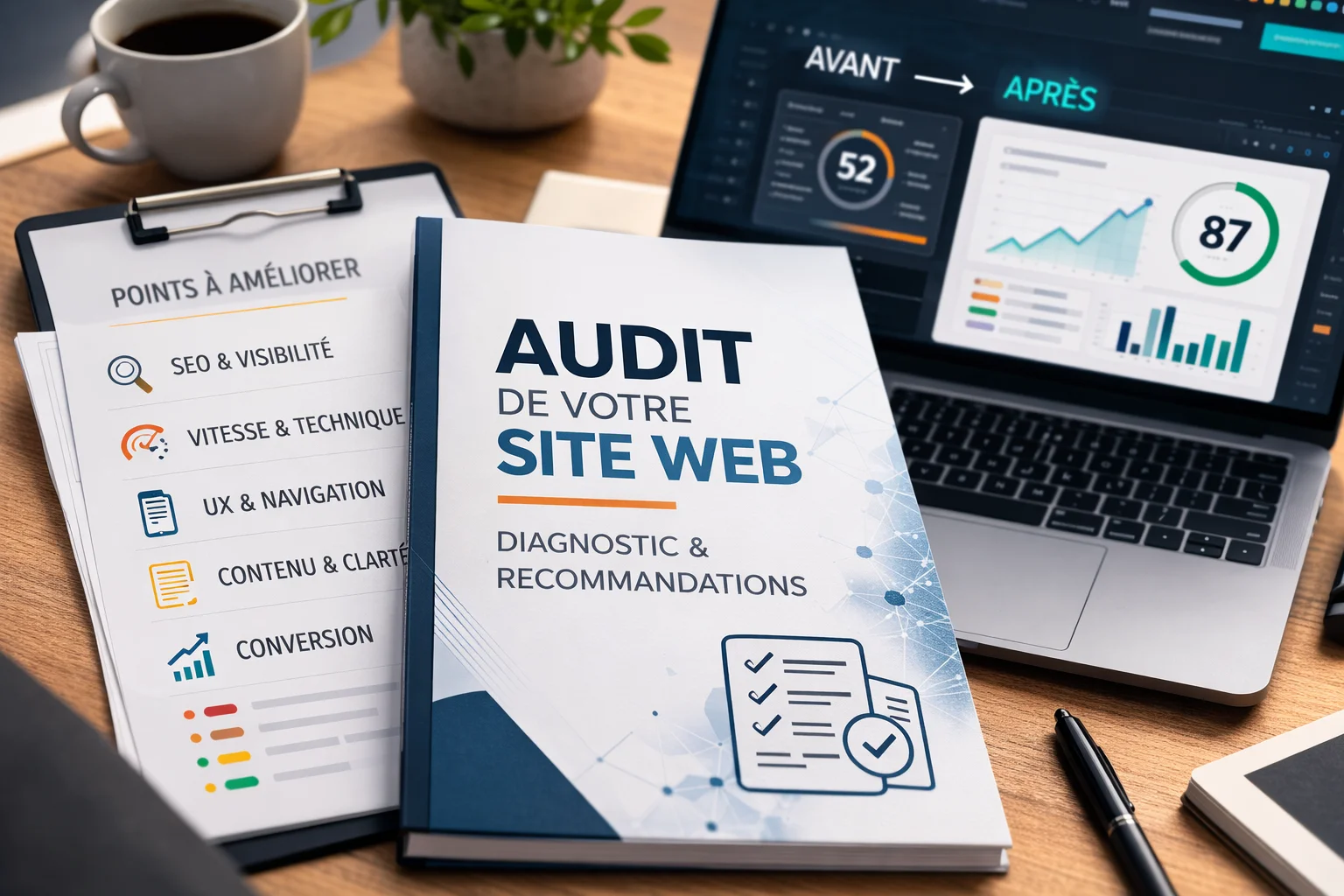 Illustration conceptuelle de l'intelligence artificielle et de la technologie. Audit de site web.